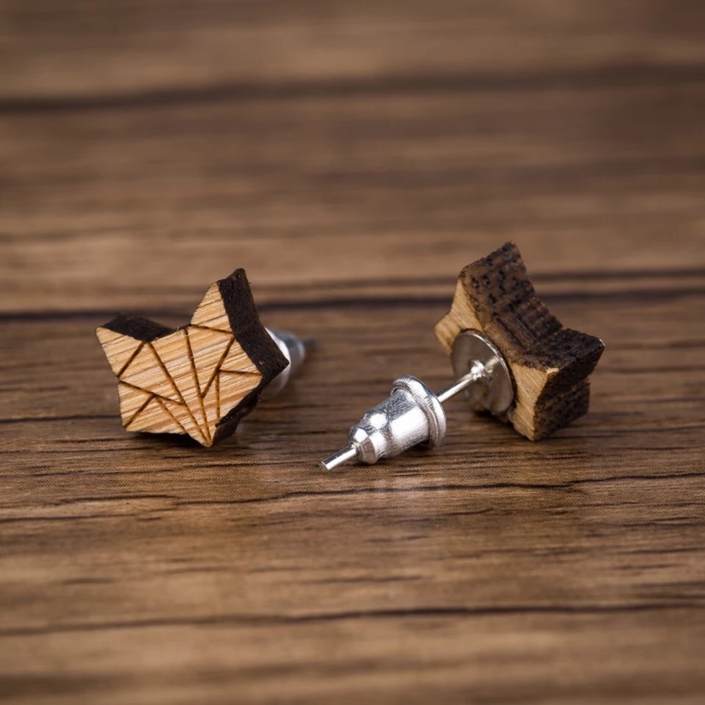 🎉 New Wood Origami Fox Stainless Steel Earrings - Picture 4 of 7